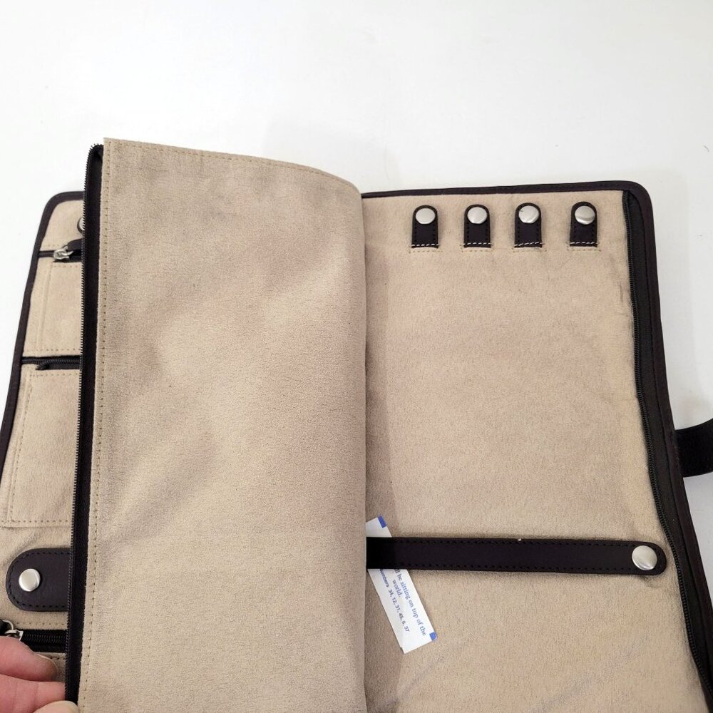 Red Envelope Brown Leather Travel Jewelry Organizer With Multiple Zippered Pocke - Picture 4 of 8